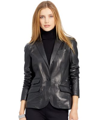 Lauren Ralph Lauren Petite Leather Blazer - Jackets & Blazers - Women ...