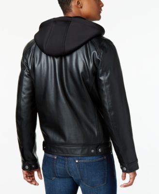MICHAEL KORS Michael Faux-Leather Neoprene-Hood Bomber Jacket in Black ...