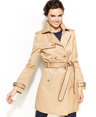 INC International Concepts Faux-Leather-Trim Trench Coat - Coats ...