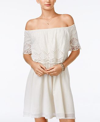 American Rag Embroidered Off-The-Shoulder Dress, Only at Macy&#39;s - Juniors Dresses - Macy&#39;s
