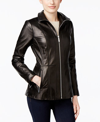 MICHAEL Michael Kors Leather Zip-Front Jacket, Only at Macy's - Coats ...