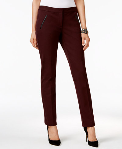 Alfani Faux-Leather-Trim Slim-Leg Pants, Only at Macy's - Women - Macy's