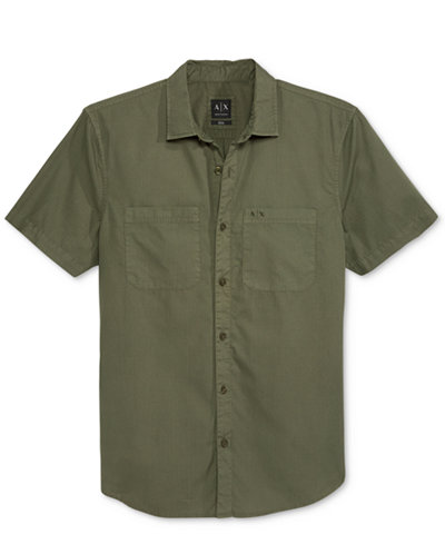 Armani Exchange Men's Short-Sleeve Double Pocket Shirt - Casual Button ...