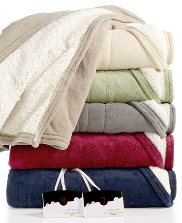 Biddeford Microplush Reverse Faux Sherpa Heated Blankets - Blankets & Throws - Bed & Bath - Macy&#39;s