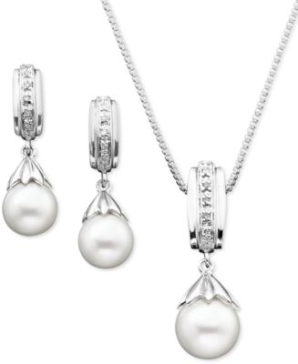 pearl jewelry cultured freshwater 7mm accent sterling diamond silver macys