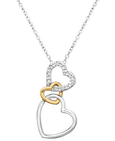 18k Gold over Sterling Silver and Sterling Silver Heart Necklace ...