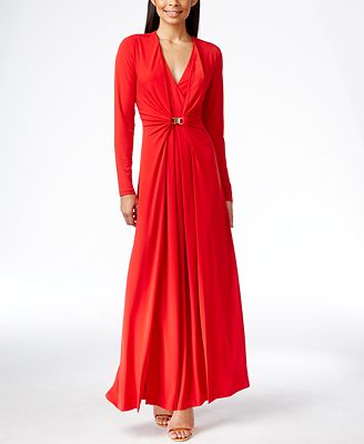 Calvin Klein Long-Sleeve Ruched Evening Gown - Dresses - Women - Macy's