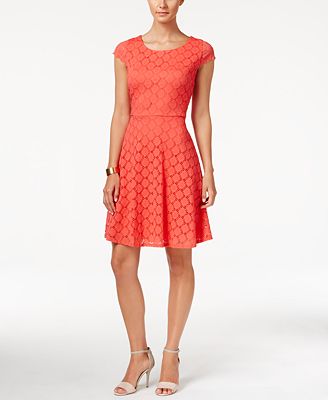 Ronni Nicole Cap-Sleeve Lace Fit & Flare Dress - Dresses - Women - Macy's