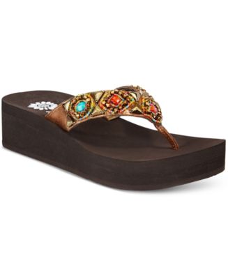 Yellow Box Azteck Embellished Wedge Flip-Flops - Sandals - Shoes - Macy's