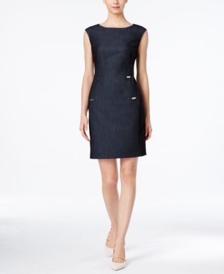 Calvin Klein Embellished Denim Sheath Dress - Dresses - Women - Macy&#39;s