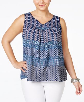 Jessica Simpson Plus Size Shelby Printed Crochet-Striped Tank Top ...