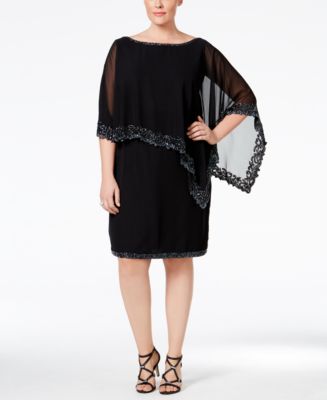J Kara Plus Size Beaded Cape Dress - Dresses - Women - Macy's