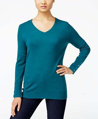 JM Collection V-Neck Button-Cuff Sweater, Only at Macy's - Sweaters ...