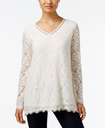 Style & Co. Lace Bell-Sleeve Top, Only at Macy's - Tops - Women - Macy's