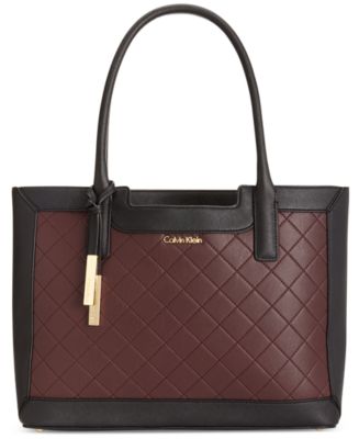 Calvin Klein Quilted-Panel Saffiano Leather Tote - Handbags ...