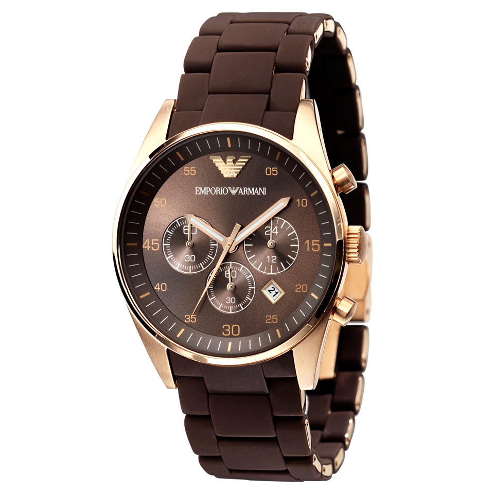 Emporio Armani Watch, Mens Brown Silicone Wrapped Gold Tone Stainless