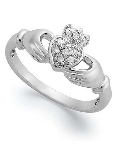 Diamond Claddagh Ring in Sterling Silver (1/10 ct. t.w.) - Rings ...