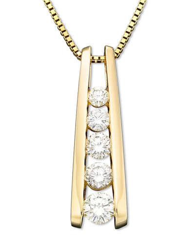 Five-Stone Diamond Journey Pendant Necklace in 14k Yellow ...