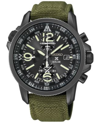 Seiko Men's Prospex Solar Alarm Chronograph Green Nylon Strap Watch ...