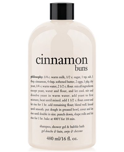 philosophy cinnamon buns ultra rich 3-in-1 shampoo, body wash, and bubble bath, 16 oz.