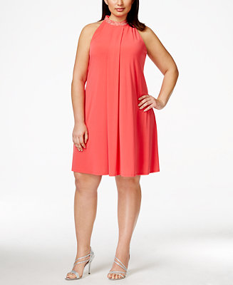 trapeze plus dress klein calvin pink jewel neck dresses