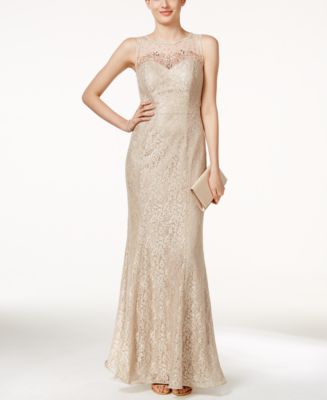 xscape embroidered illusion gown