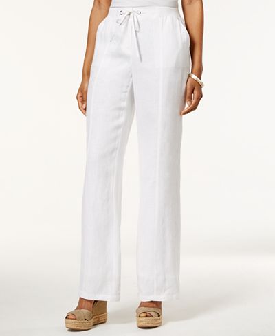 JM Collection Petite Linen Drawstring Pants, Only at Macy's - Pants ...
