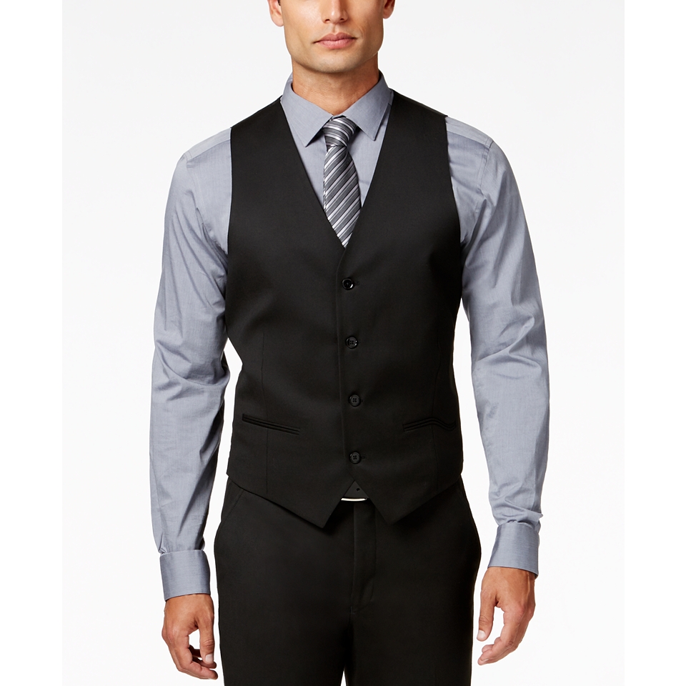 Alfani Mens Traveler Black Solid Slim Fit Vest, Only at