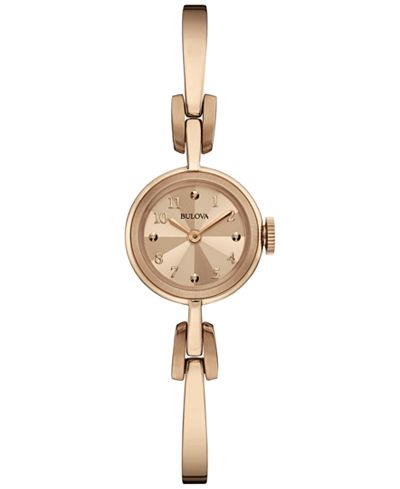 Bulova Women's Rose Gold-Tone Stainless Steel Bangle Bracelet Watch ...