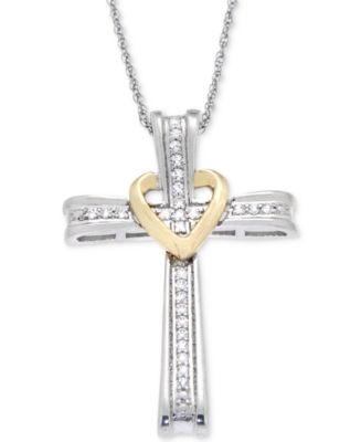 Diamond Cross Pendant Necklace (1/10 ct. t.w.) in 14k White and Yellow Gold - Sale & Clearance ...