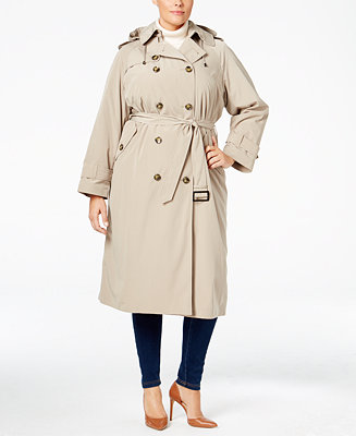 London Fog Plus Size Double-Breasted Hooded Trench Coat - Coats - Women ...