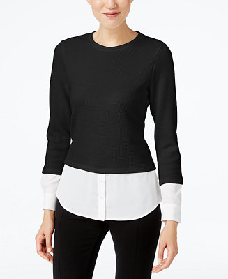 Calvin Klein Textured Layered-Look Top - Tops - Women - Macy's