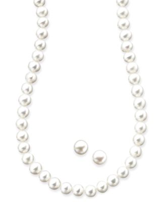 cultured pearl earrings necklace macy freshwater sterling silver