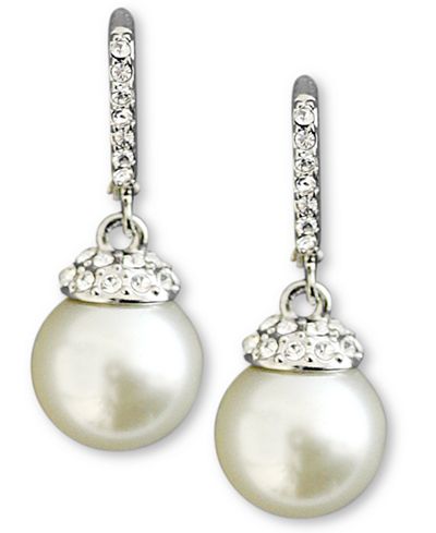 Givenchy Earrings, Crystal Accent and White Glass Pearl - Jewelry ...