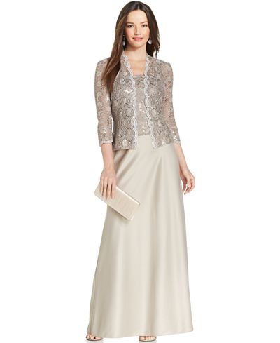 Alex Evenings Sequin-Lace Satin Gown and Jacket - Mother of the Bride - Women - Macy&#39;s