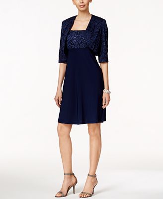 R & M Richards Petite Sequined Lace Fit & Flare Dress and Jacket ...
