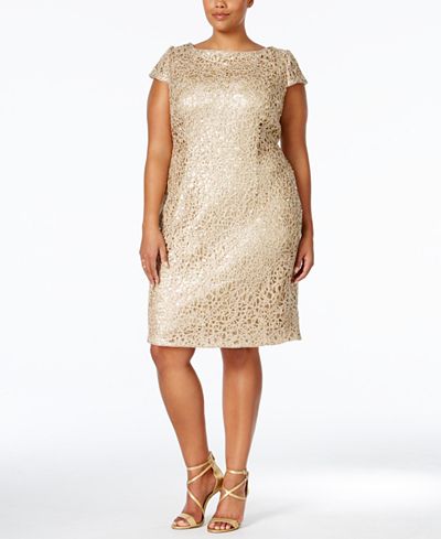Adrianna Papell Plus Size Sequined Lace Shift Dress - Dresses - Women ...