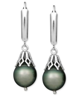 leverback earrings pearl sterling silver cultured 8mm tahitian drop